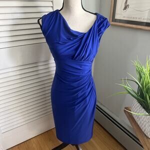 Ralph Lauren LRL Dress 4P Royal Blue Bodycon Ruched Cocktail Modern Classic Chic